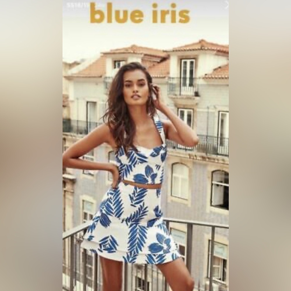 Kookai|Blue Iris Crop Top and Skirt matching Set,tropical floral pattern•••sz 34